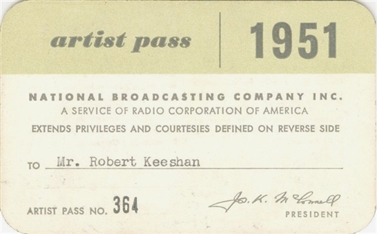 1951 Captain Kangaroo "Robert Keeshan" Signed NBC Artist Pass